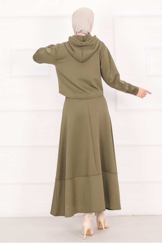 4560 - Scuba Kumaş İkili Tesettür Takım Haki̇