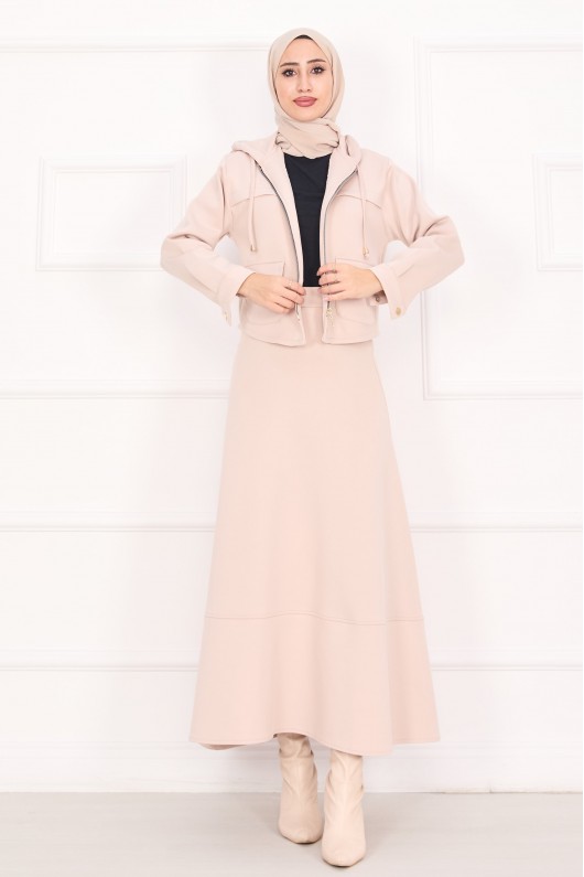4560 - Scuba Kumaş İkili Tesettür Takım Bej