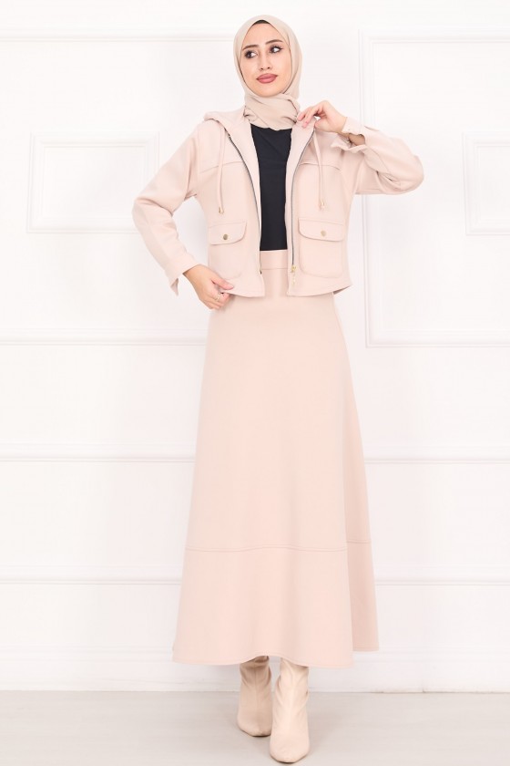 4560 - Scuba Kumaş İkili Tesettür Takım Bej