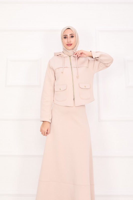 4560 - Scuba Kumaş İkili Tesettür Takım Bej