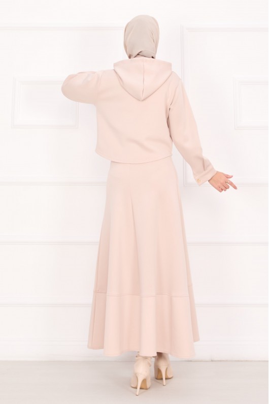 4560 - Scuba Kumaş İkili Tesettür Takım Bej