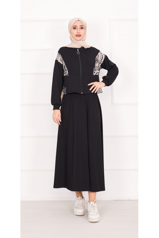21130 - Garni Detaylı Croplu Etekli Takım Si̇yah A24 21130 - Garni Detaylı Croplu Etekli Takım Si̇yah A24