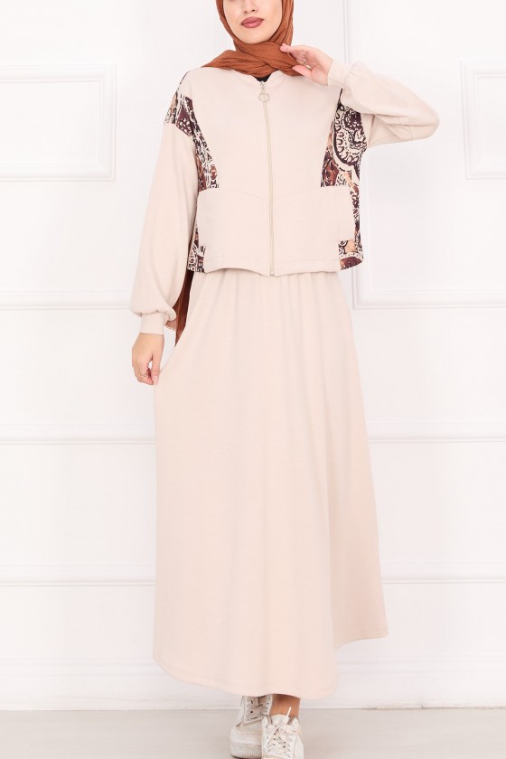 21130 - Garni Detaylı Croplu Etekli Takım Bej A24 21130 - Garni Detaylı Croplu Etekli Takım Bej A24