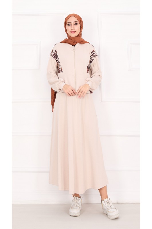 21130 - Garni Detaylı Croplu Etekli Takım Bej A24