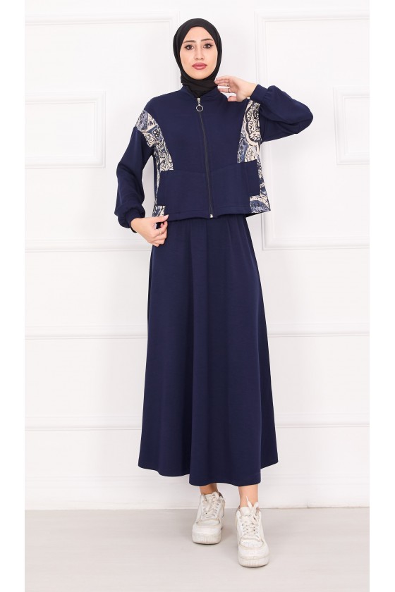 21130 - Garni Detaylı Croplu Etekli Takım Laci̇vert A24