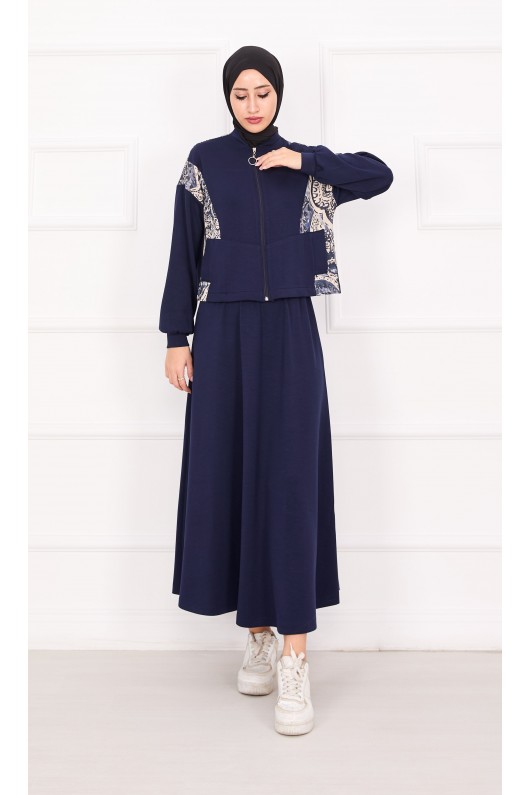 21130 - Garni Detaylı Croplu Etekli Takım Laci̇vert A24