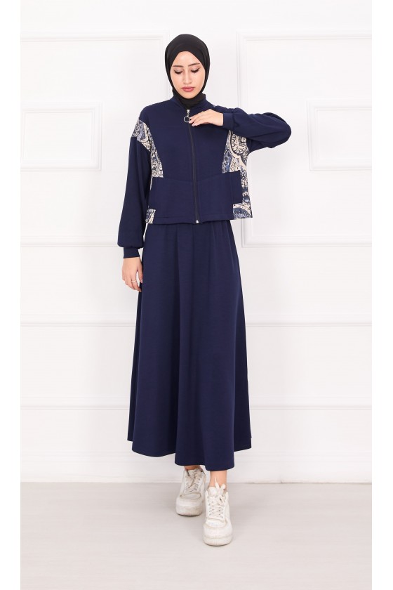 21130 - Garni Detaylı Croplu Etekli Takım Laci̇vert A24