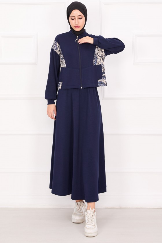 21130 - Garni Detaylı Croplu Etekli Takım Laci̇vert A24 21130 - Garni Detaylı Croplu Etekli Takım Laci̇vert A24