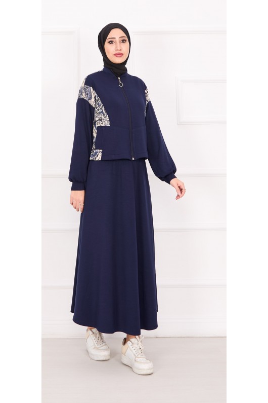 21130 - Garni Detaylı Croplu Etekli Takım Laci̇vert A24