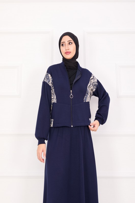 21130 - Garni Detaylı Croplu Etekli Takım Laci̇vert A24