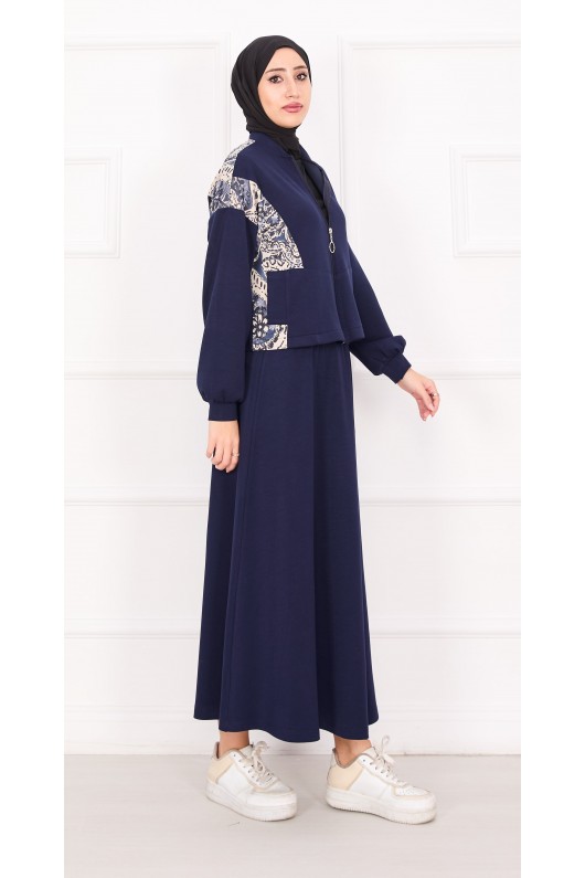 21130 - Garni Detaylı Croplu Etekli Takım Laci̇vert A24