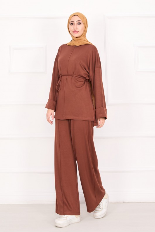 21184 - Seyyar Kuşaklı Kolu Katlama Detaylı Oyşo Takım Kahverengi̇ A23