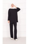 21187 - Oyşo Kumaş Şerit Detay İkili Takım Si̇yah A24