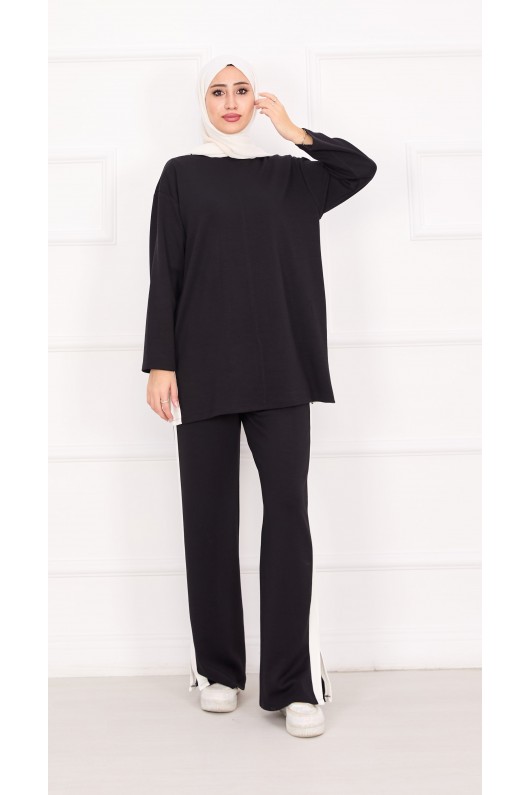 21187 - Oyşo Kumaş Şerit Detay İkili Takım Si̇yah A24