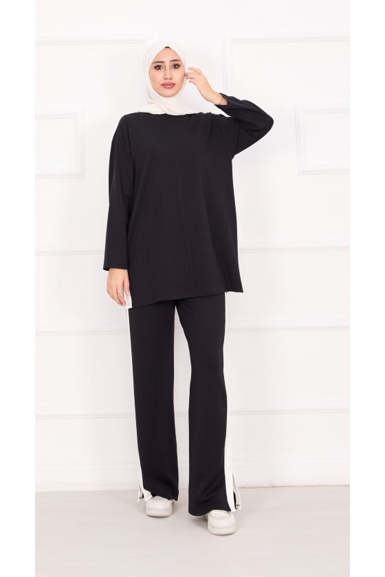 21187 - Oyşo Kumaş Şerit Detay İkili Takım Si̇yah