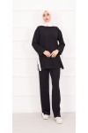 21187 - Oyşo Kumaş Şerit Detay İkili Takım Si̇yah A24