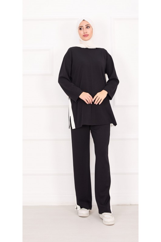 21187 - Oyşo Kumaş Şerit Detay İkili Takım Si̇yah A24