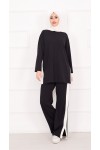 21187 - Oyşo Kumaş Şerit Detay İkili Takım Si̇yah A24