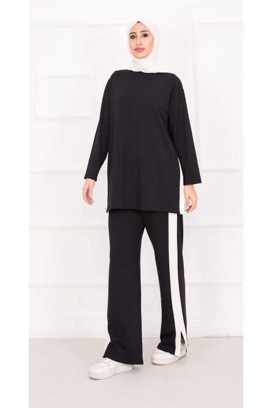 21187 - Oyşo Kumaş Şerit Detay İkili Takım Si̇yah A24