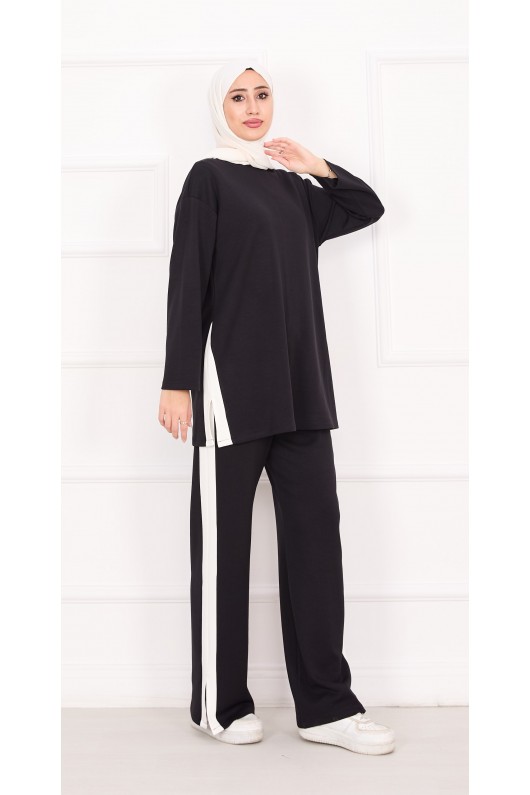 21187 - Oyşo Kumaş Şerit Detay İkili Takım Si̇yah A24