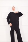 21187 - Oyşo Kumaş Şerit Detay İkili Takım Si̇yah A24