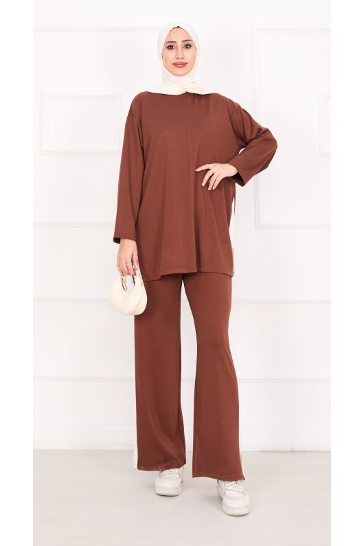 21187 - Oyşo Kumaş Şerit Detay İkili Takım Kahverengi̇ A24