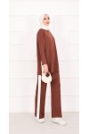 21187 - Oyşo Kumaş Şerit Detay İkili Takım Kahverengi̇ A24