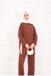 21187 - Oyşo Kumaş Şerit Detay İkili Takım Kahverengi̇ A24