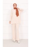 21187 - Oyşo Kumaş Şerit Detay İkili Takım Bej A24