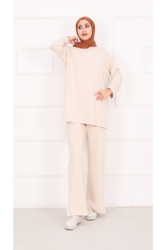 21187 - Oyşo Kumaş Şerit Detay İkili Takım Bej A24