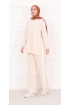21187 - Oyşo Kumaş Şerit Detay İkili Takım Bej A24