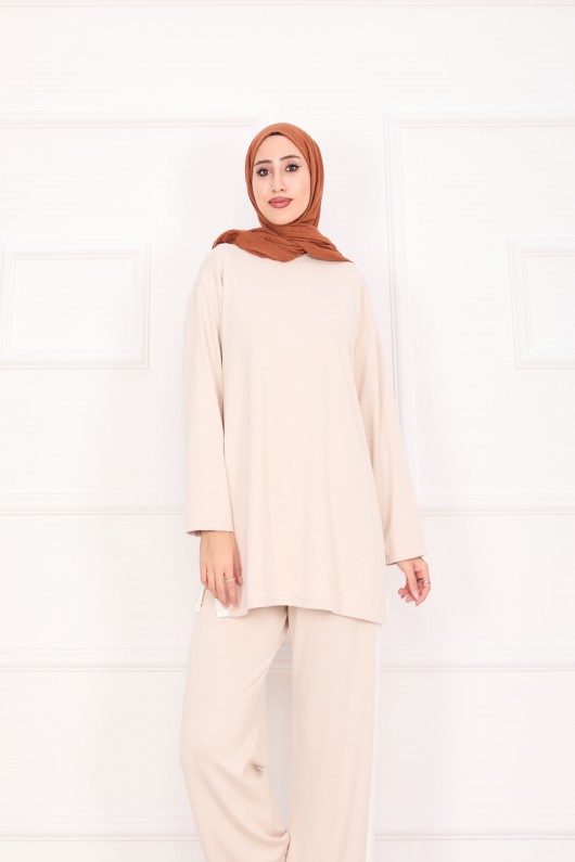 21187 - Oyşo Kumaş Şerit Detay İkili Takım Bej A24