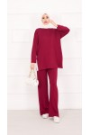 21187 - Oyşo Kumaş Şerit Detay İkili Takım Bordo A24