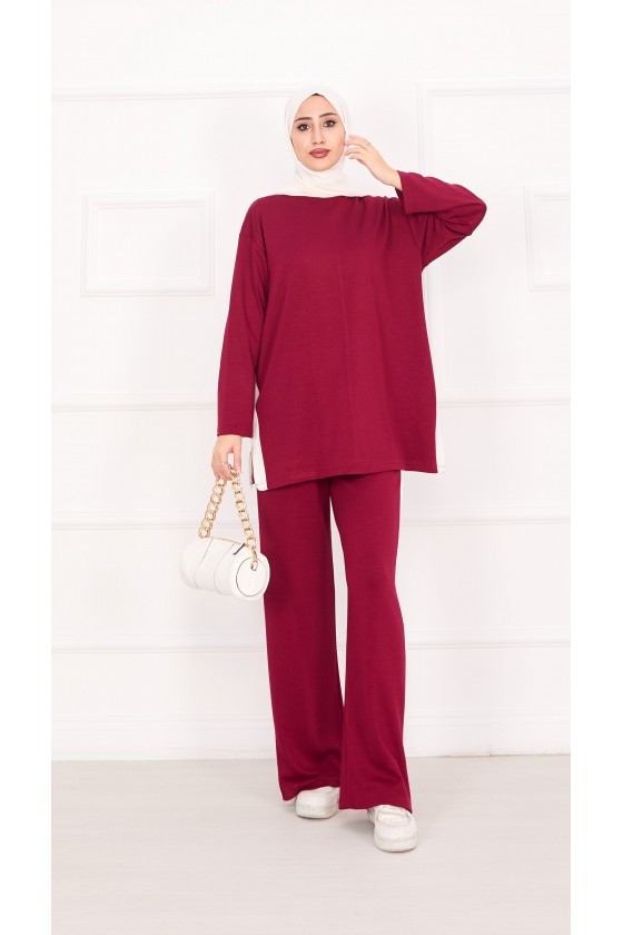 21187 - Oyşo Kumaş Şerit Detay İkili Takım Bordo A24