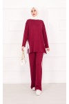 21187 - Oyşo Kumaş Şerit Detay İkili Takım Bordo A24