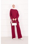 21187 - Oyşo Kumaş Şerit Detay İkili Takım Bordo A24