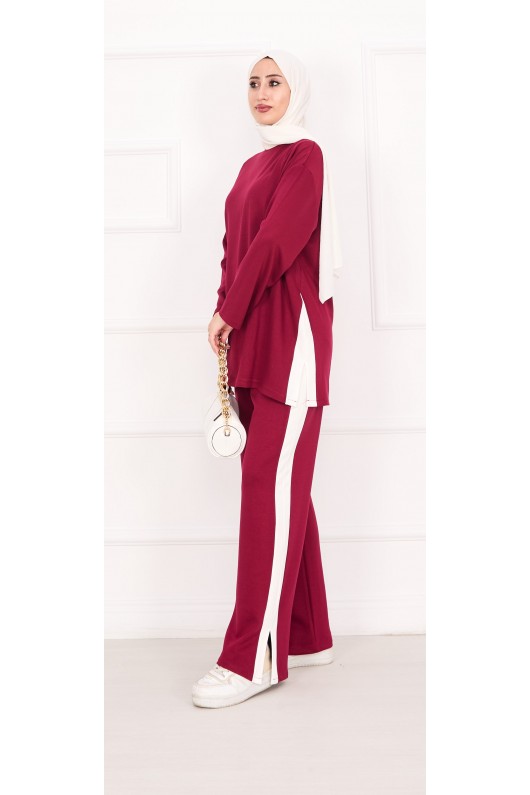 21187 - Oyşo Kumaş Şerit Detay İkili Takım Bordo A24