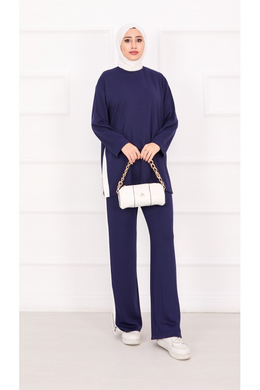 21187 - Oyşo Kumaş Şerit Detay İkili Takım Laci̇vert A24