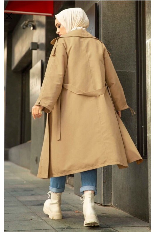 10543 - Tesettür Trençkot Bej