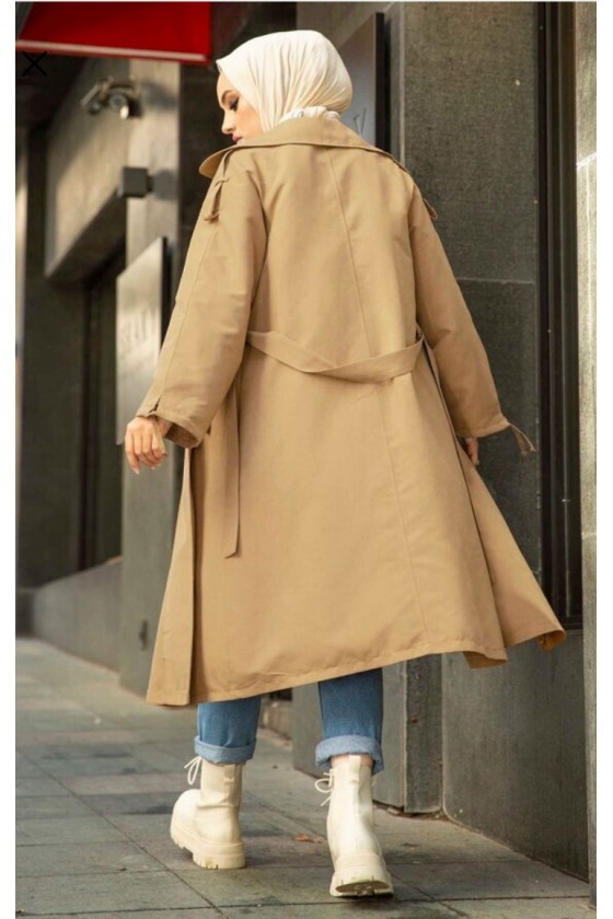 10543 - Tesettür Trençkot Bej