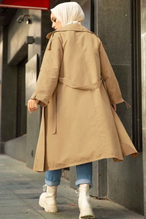 10543 - Tesettür Trençkot Bej