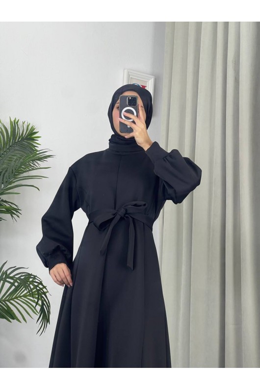 4559 - Scuba Kumaş Tesettür Elbise Si̇yah
