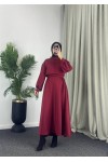 4559 - Scuba Kumaş Tesettür Elbise Bordo