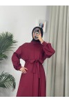 4559 - Scuba Kumaş Tesettür Elbise Bordo