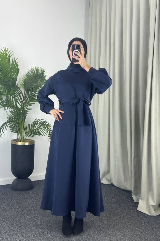 4559 - Scuba Kumaş Tesettür Elbise Laci̇vert