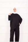 21055 - Salaş Kesim Şalvar Pantolonlu Takım Si̇yah A25