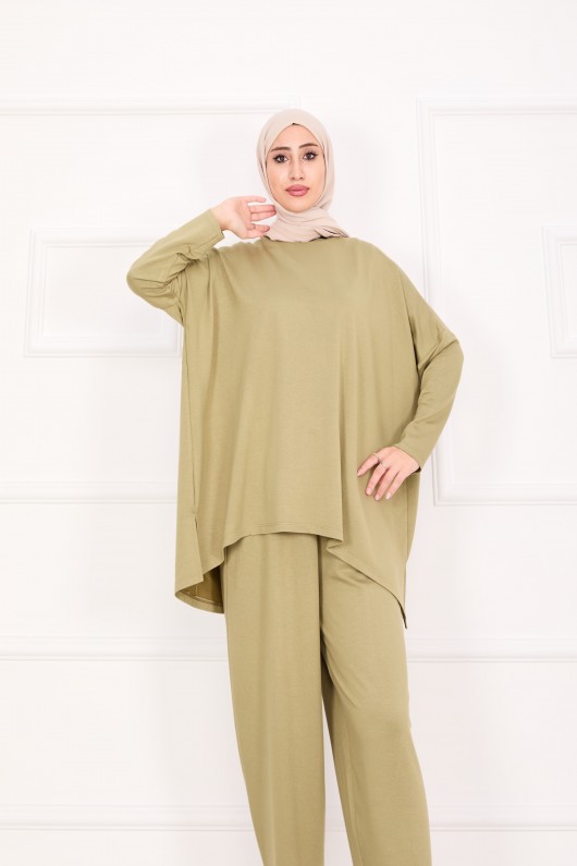 21055 - Salaş Kesim Şalvar Pantolonlu Takım Haki̇ A25