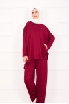 21055 - Salaş Kesim Şalvar Pantolonlu Takım Bordo A25