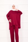 21055 - Salaş Kesim Şalvar Pantolonlu Takım Bordo A25