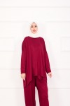21055 - Salaş Kesim Şalvar Pantolonlu Takım Bordo A25
